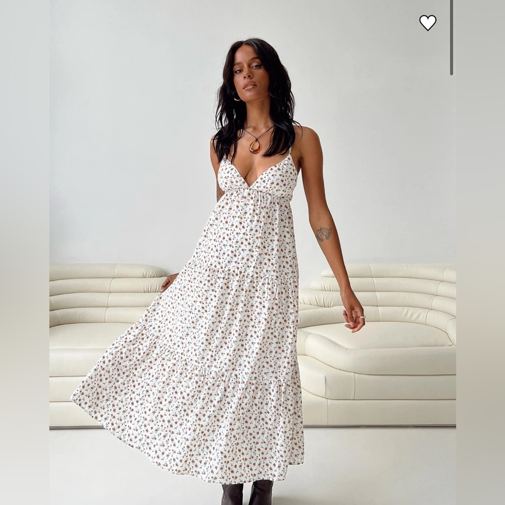 PRINCESS POLLY KOKO MAXI DRESS WHITE FLORAL bohemian cottagecore size 4